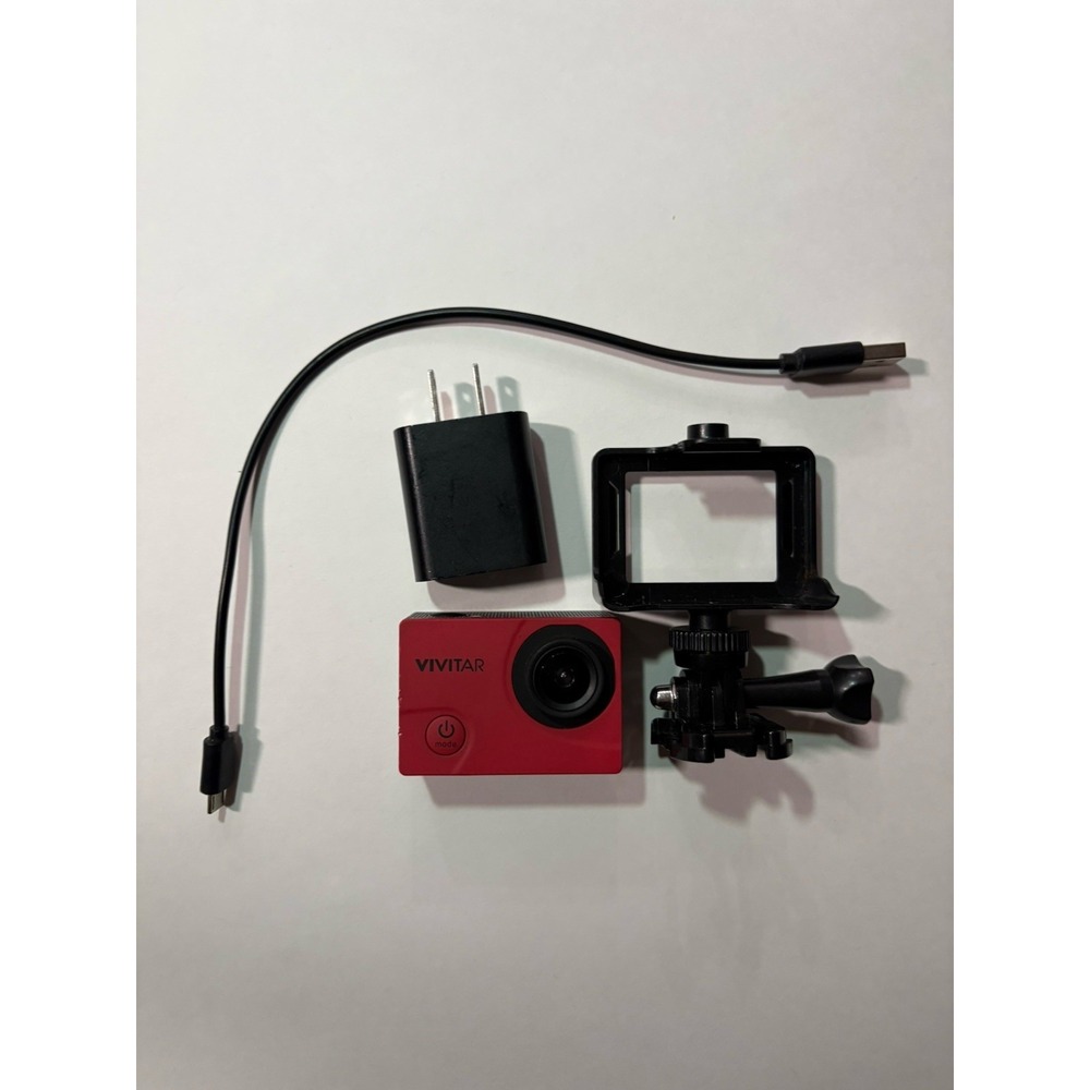 Vivitar Action/Still/Timelapse Cordless Camera Red/Black Case & Charger Included